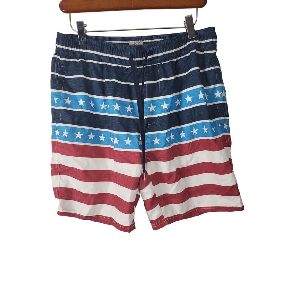 Trinity Swim Trunks‎ Large Mens Red White Blue Patriotic Pockets Unlined Swim